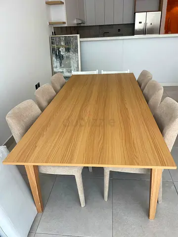 Solid Wood Extendable Dining Table with 6 Upholstered Chairs