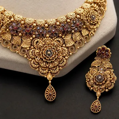 Royal Zohra Heritage Gold Necklace & Earrings Set