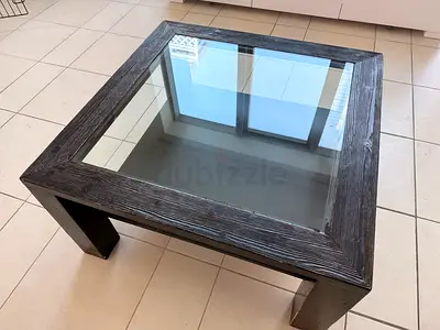 Solid Wood Square Coffee Table with Glass Top - Dark Finish