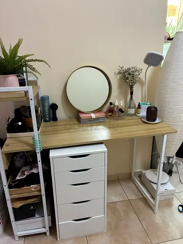 IKEA-style wooden top desk with 5-drawer storage - light oak