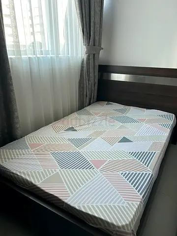 Single Bed Frame with Mattress - Dark Wood