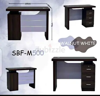 Walnut White SBF-M500 Office Study Desk with 3-Drawer Pedestal
