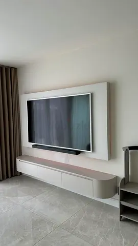 Custom Made Fluted TV Console with Rounded Corners – Modern Ribbed Wooden Media Cabinet with Four Do
