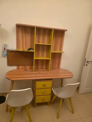 Wooden Study Desk with Shelves and Drawers - Seats 2