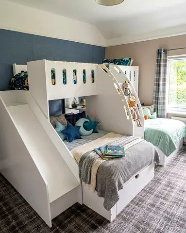 White bunk bed with slide and storage - kids set in good condition