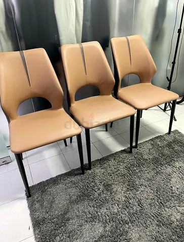 Set of 3 Modern Beige Dining Chairs with Metal Legs