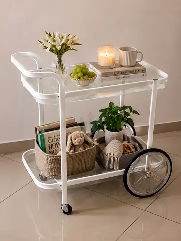 White glass Serving Trolley / Tea Cart - Good Condition