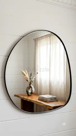 Large Round Wall Mirror with Thin Black Frame