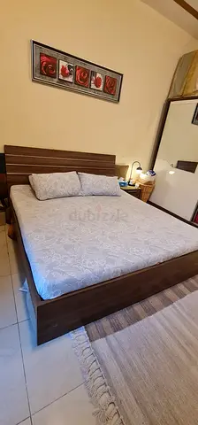 Wooden King Bed Frame with Headboard and Mattress - Good Condition