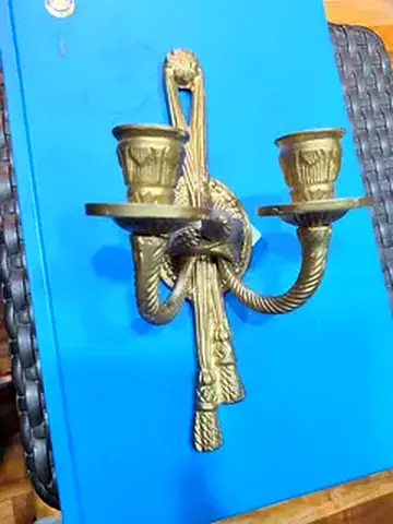 Vintage Brass Wall-Mounted Double Candle -23cm height