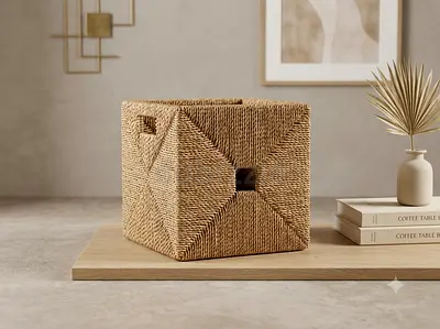 Handwoven Natural Seagrass Storage Cube - Decorative Basket