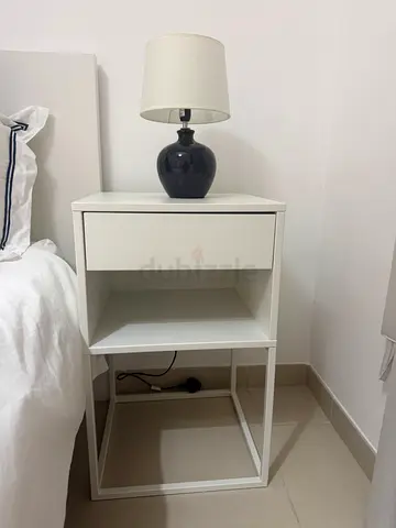 2 x White modern bedside table with drawer and open shelf
