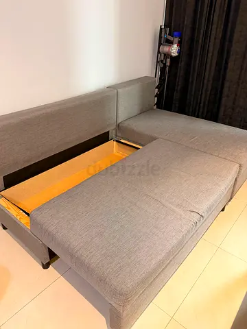 Grey Fabric Sofa Bed with Storage - Good Condition