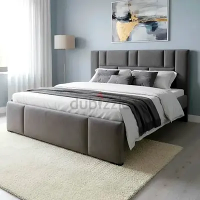 New Grey Upholstered Bed Frame with Padded Headboard and Footboard - Queen/King
