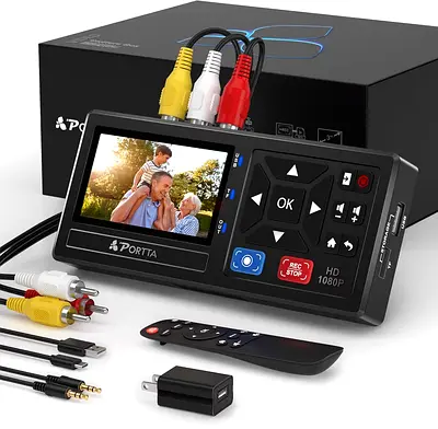 PORTTA VHS to Digital Converter, VHS to Digital Recorder with Remote, RCA to HDMI Converter Compatib