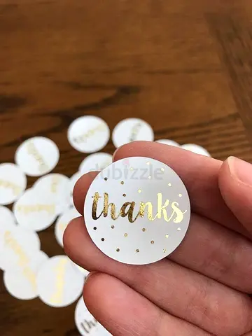 Round 'Thanks' Gold Foil Thank You Stickers - Pack of Decorative Labels