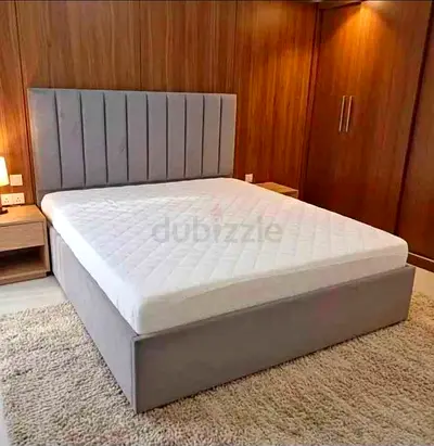 New Queen upholstered bed frame with headboard - grey fabric