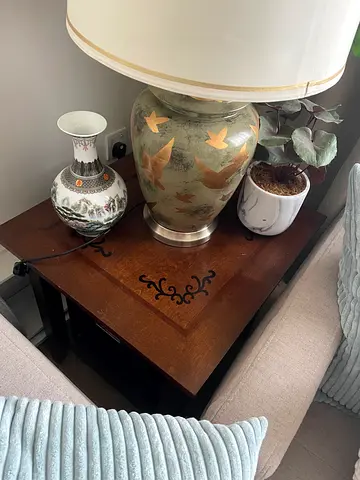 Wooden Side/End Table with Inlay Design - Good Condition