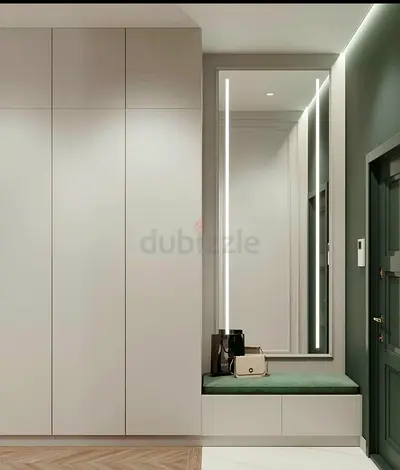 Built-in Hallway Wardrobe with Bench and Full-Length Mirror