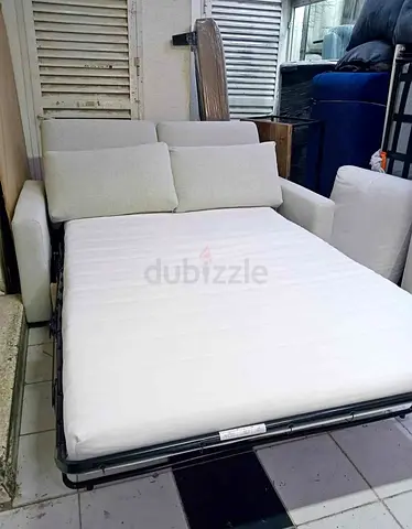 Light Grey Fabric Sofa Bed - Pull-Out Double Bed, Good Condition