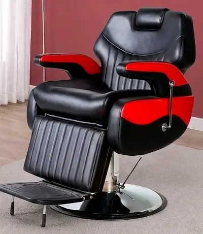 Black and Red Leather Barber Chair with Footrest