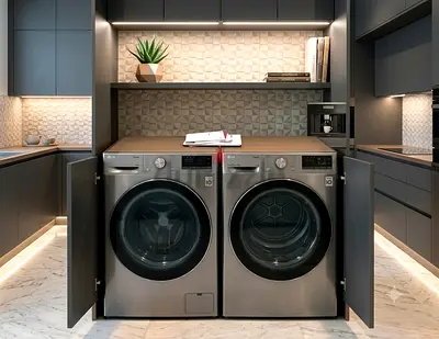 LG Front Load 9kg Washer & Dryer Pair – Stainless Steel, Good Condition