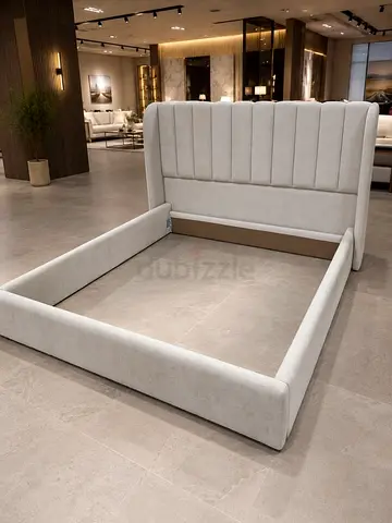 Upholstered King Size Bed Frame with Tall Padded Headboard - Light Grey