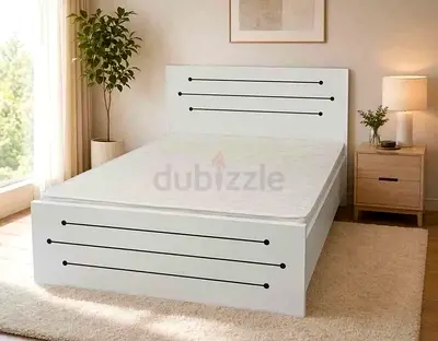 New White Queen size Bed Frame with Headboard and Footboard - Modern Design