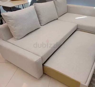 Modern Beige Fabric L-Shape Sofa Bed