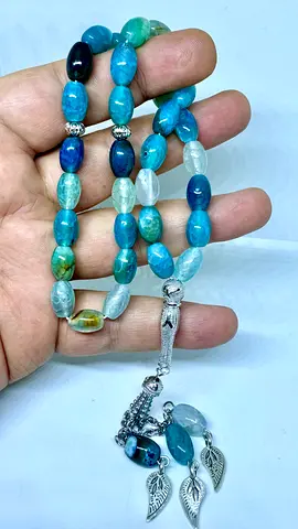 Handmade Blue Green Beaded Tasbih/Prayer Beads with Silver Tassel