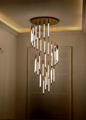 Modern Spiral Multi-Tube LED Pendant Chandelier - Brass Finish