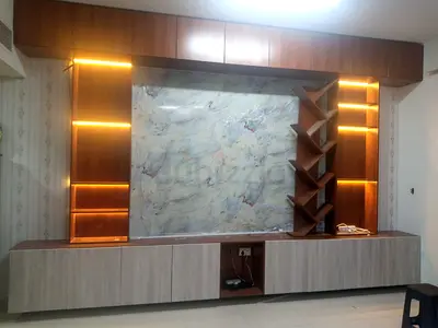 Modern Wooden Entertainment Center with LED Lighting