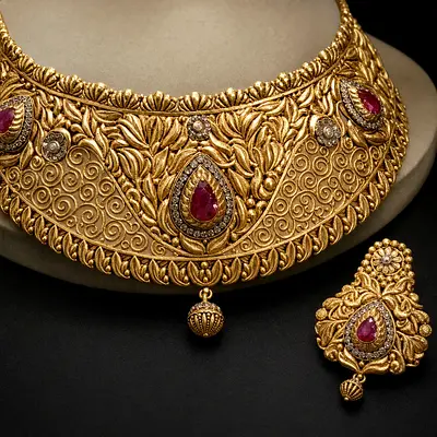 Sultana Scrollwork Heritage 22K Gold Necklace & Earrings Set