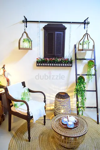 Chocolate brown wooden ladder without basket and artificial plants