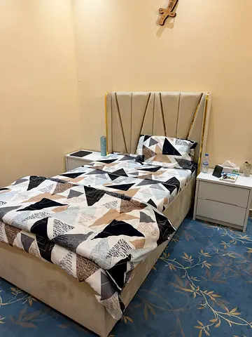 Single bed with Medical mattress and 2 side tables and dressing table