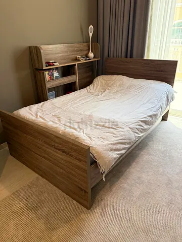 Single Wooden Bed Frame with Built-in Headboard Storage , Mattress and 2 sets of bedding included