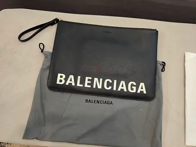 Balenciaga Black Leather Logo Clutch/Wristlet