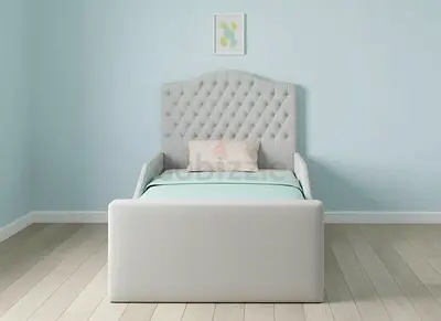 Single Upholstered Bed with Tufted Headboard - Light Grey