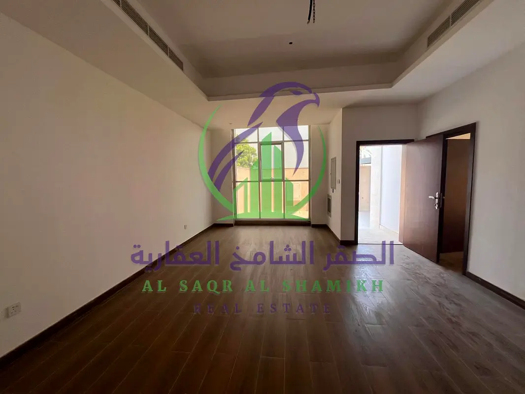A luxury villa for rent in the Al-Jazat area, featuring high-quality finishes. An exceptional opportunity to live in a brand-new, previously uninhabit