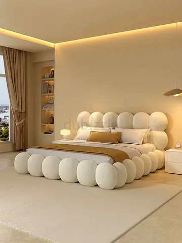 Modern Bubble Upholstered King Bed with Textured Fabric Headboard