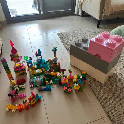 Large Lego Duplo Set with Animal and Disney Figures and Storage Drawers (white and grey)
