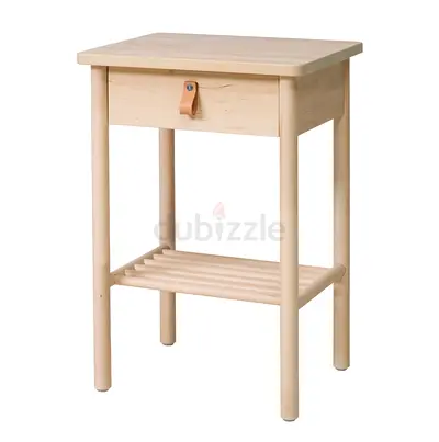 Solid Light Wood Bedside Table with Drawer and Shelf