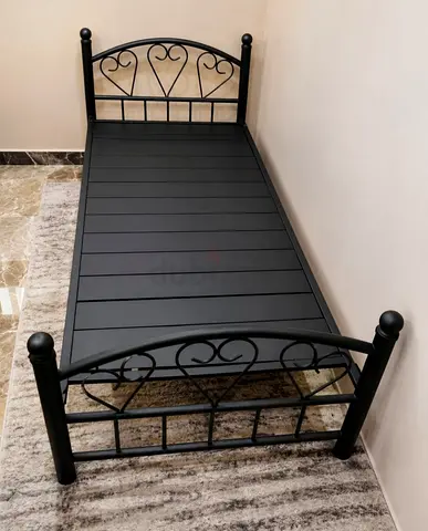 Black Metal Single Bed Frame with Decorative Headboard & Footboard