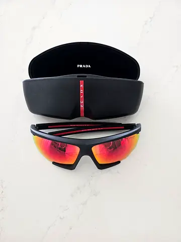 Prada Sport Shield Sunglasses with Case - Red Mirrored Lenses