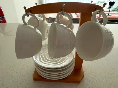 Brand New Coffee Mug Set with Wooden Stand – 6 Cups