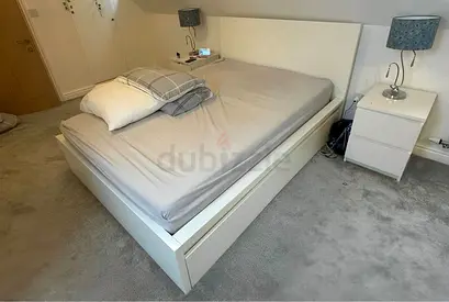 Ikea White Queen White MALM bed frame including Ikea Queen mattress