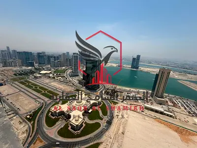 Spacious apartment for annual rent in Al Mamzar, 3 bedrooms and a living room, sea view, free parking, free gym and swimming pool, central air conditi