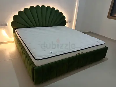 Green Velvet Shell-Style King Bed