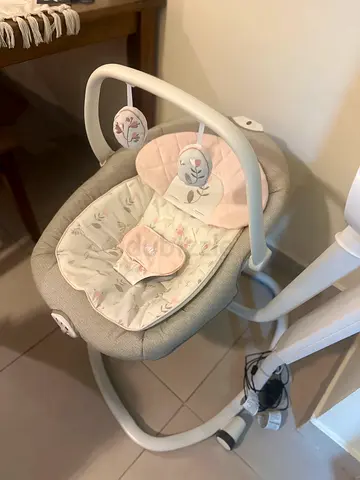 Used Baby Swing/Rocker with Soft Seat and Toy Bar - Beige/Pink
