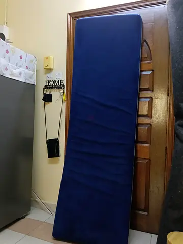 Single 2 piece foam mattress - used, navy blue